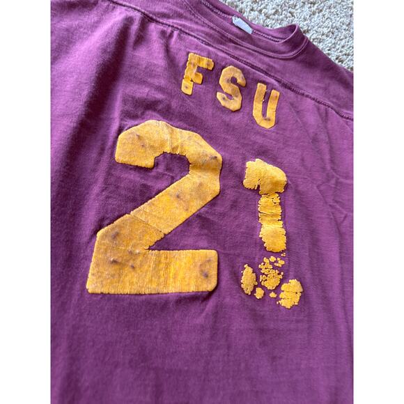 VTG ‘70s NCAA Florida State U Seminoles S Single Stitch Burgundy Ringer Jersey - Picture 3 of 10